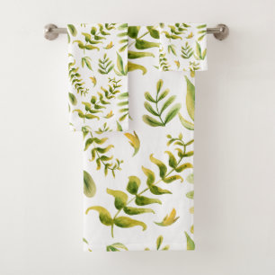 Green Plant Leaves Pattern Bath Towel Set