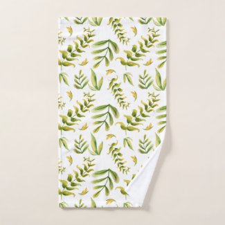 Green Plant Leaves Pattern Bath Towel Set