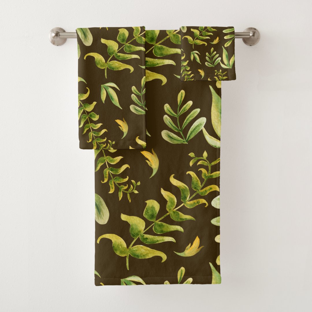 Green Plant Leaves Pattern Bath Towel Set Zazzle