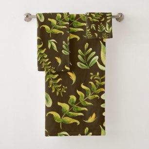 Green Plant Leaves Pattern Bath Towel Set