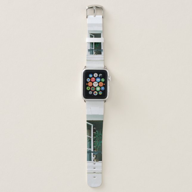 GREEN PLANT ON WHITE WINDOW APPLE WATCH BAND (Front)