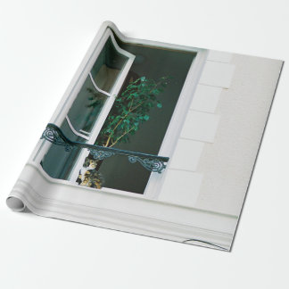 GREEN PLANT ON WHITE WINDOW WRAPPING PAPER