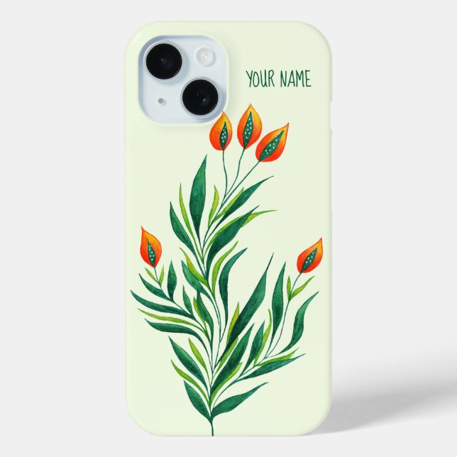 Green Plant Orange Buds Abstract Botanical Name Case-Mate iPhone Case (Back)