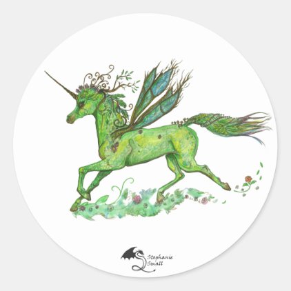 Green Plant Tree Magical Horse Pony Flower Power Classic Round Sticker