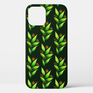 Green Plant With Berries Watercolor Pattern iPhone 12 Case
