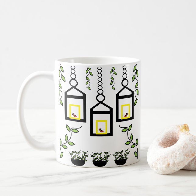 Green Plants Birds Nature  Coffee Mug (With Donut)