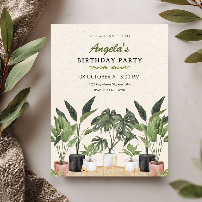 Green plants birthday invitation (Creator Uploaded)