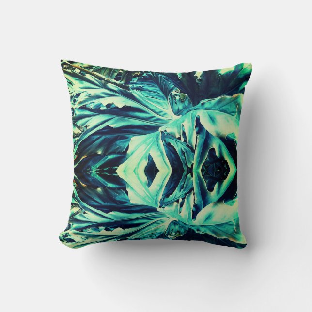 Green Plants Funky Psychedelic Effect Throw Pillow (Front)