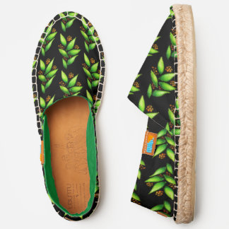 Green Plants With Berries Watercolor Pattern Espadrilles