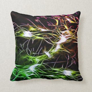 Green plasma pattern abstract shiny splashes throw pillow