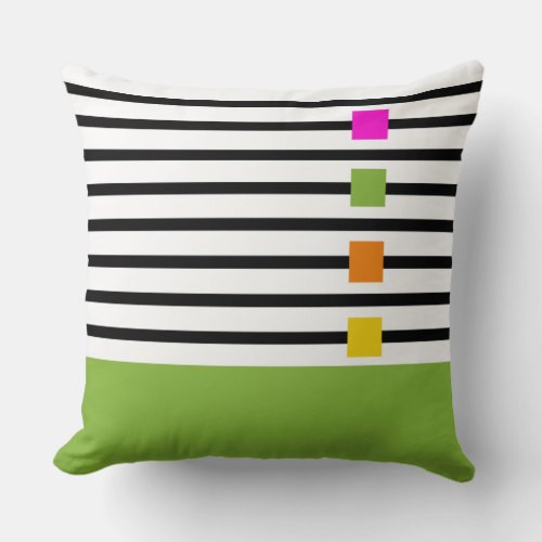 Green Playful Stripes and Blocks  Throw Pillow