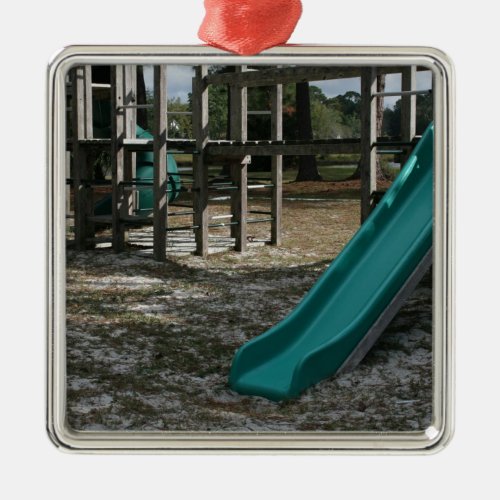 Green Playground slide wood jungle gym Metal Ornament