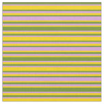 [ Thumbnail: Green, Plum, and Yellow Colored Stripes Fabric ]