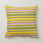 [ Thumbnail: Green, Plum, and Yellow Colored Stripes Pillow ]