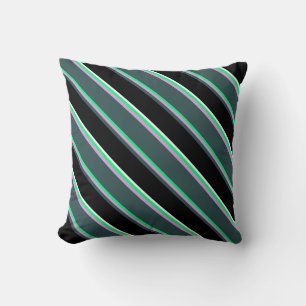 Green, Plum, Dark Slate Gray, Black, and White Throw Pillow