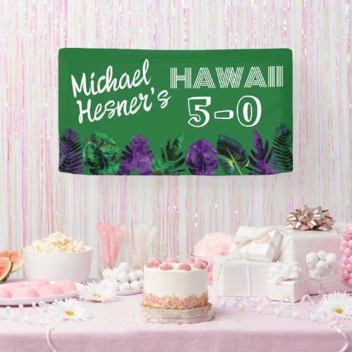 Green Plum Hawaii 5_0 50th Birthday Party Banner