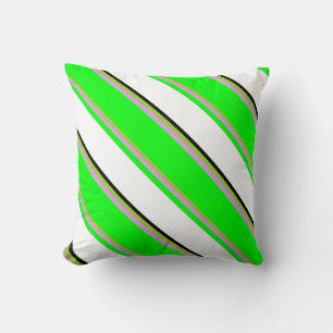 Green, Plum, Lime, White & Black Colored Stripes Throw Pillow