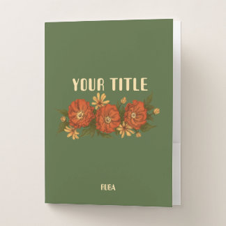 Green Pocket Folder with red flowers