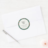 Green Poinsettia Christmas Floral Monogram Address Classic Round Sticker (Envelope)