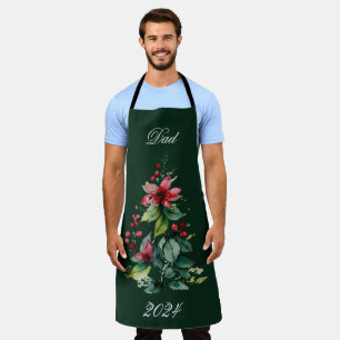 Green Poinsettia Christmas Tree Name Date Holiday Apron