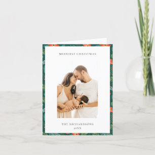 Green Poinsettia Merriest Christmas Pattern Photo Holiday Card