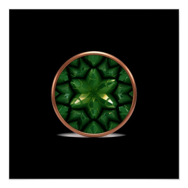 Green Pointed Star Fractal With Copper Frame Poster (Front)