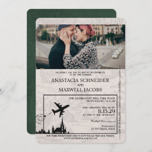 Green Poland Passport Wedding Invitation