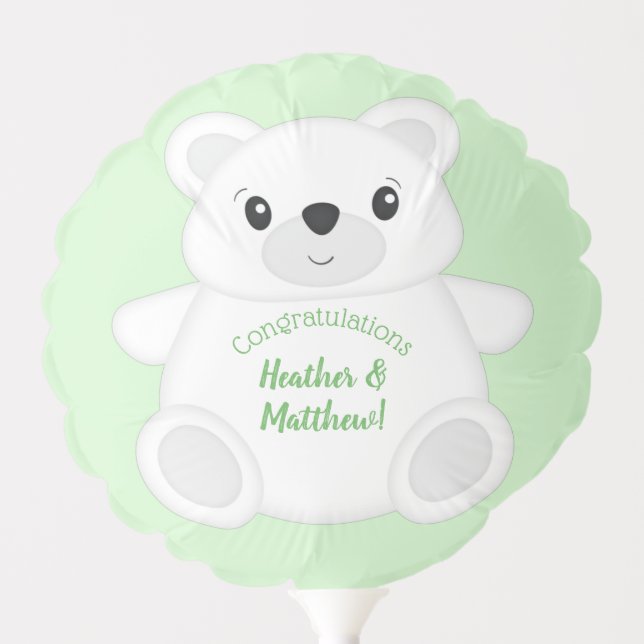 Green Polar Bear Baby Shower Balloon (Front)
