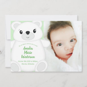 Green Polar Bear Baby Shower Invitation