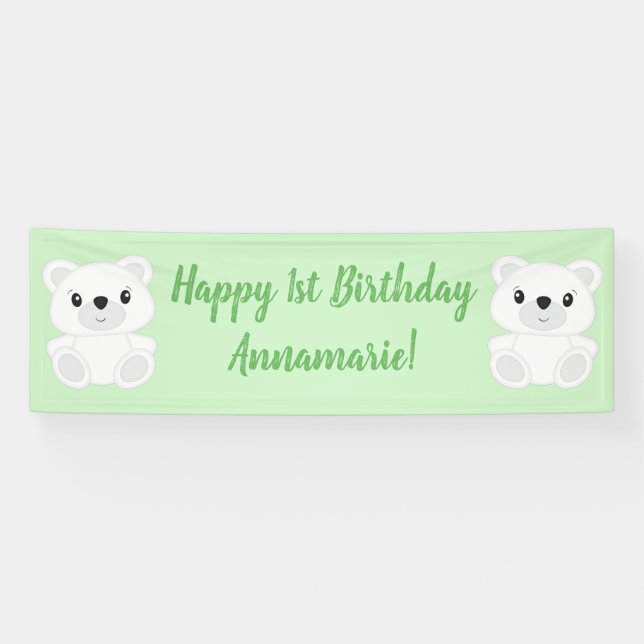 Green Polar Bear Birthday Party Banner (Horizontal)