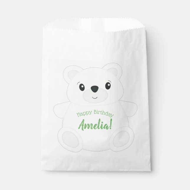 Green Polar Bear Birthday Party Favor Bag (Front)