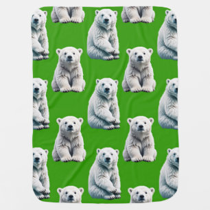 Green Polar Bear Pattern Design  Baby Blanket