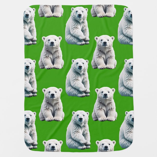 Green Polar Bear Pattern Design  Baby Blanket (Front)