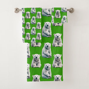 Green Polar Bear Pattern Design  Bath Towel Set