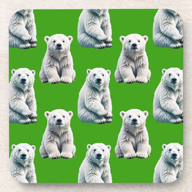 Green Polar Bear Pattern Design  Beverage Coaster (Front)