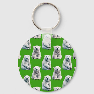 Green Polar Bear Pattern Design Keychain