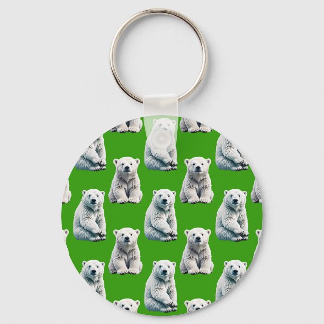 Green Polar Bear Pattern Design  Keychain (Front)