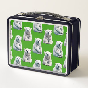 Green Polar Bear Pattern Design  Metal Lunch Box