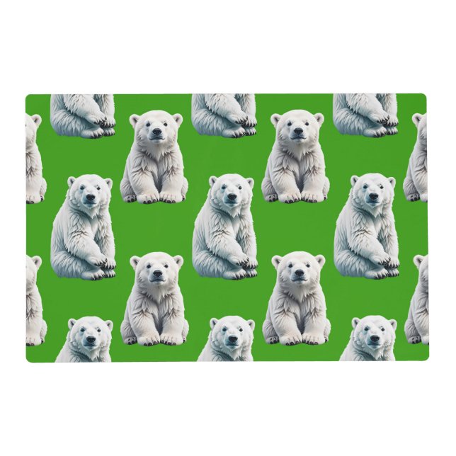 Green Polar Bear Pattern Design  Placemat (Front)