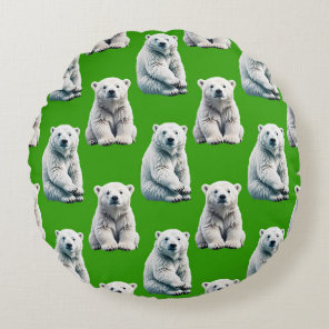Green Polar Bear Pattern Design  Round Pillow