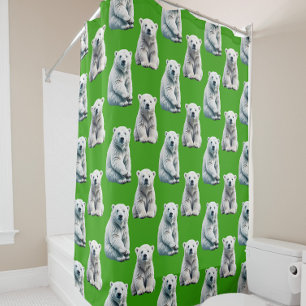 Green Polar Bear Pattern Design Shower Curtain