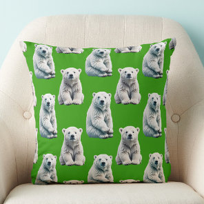 Green Polar Bear Pattern Design  Throw Pillow