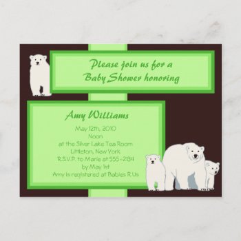 Green Polar Bears Postcard Shower Invitation by Joyful_Expressions at Zazzle