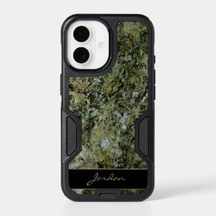 Green Polished Granite Stone with Name iPhone 17 Case