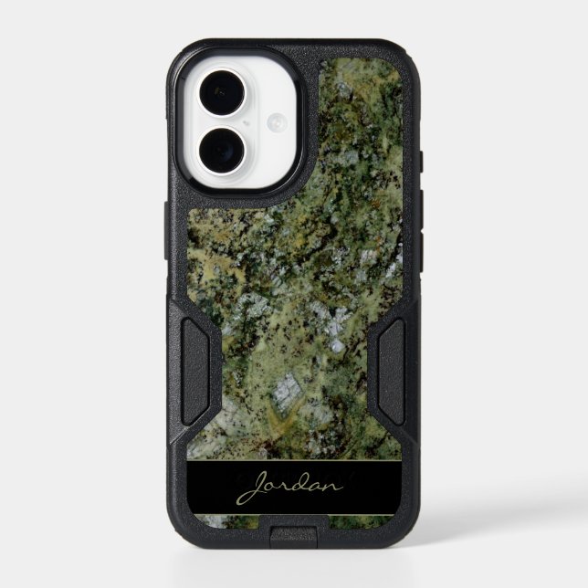 Green Polished Granite Stone with Name Otterbox iPhone Case (Back)