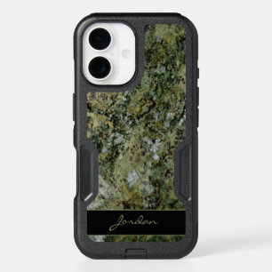 Green Polished Granite Stone with Name iPhone 16 Case