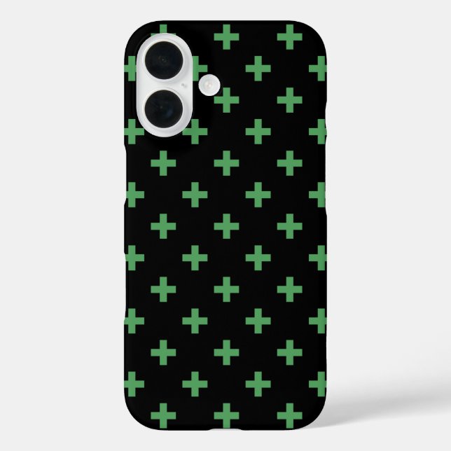 Green polka crosses on black Case-Mate iPhone case (Back)