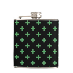 Green polka crosses on black flask