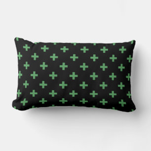 Green polka crosses on black lumbar pillow