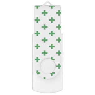 Green polka crosses on white flash drive